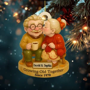 Décoration en bois personnalisée pour couples – Couple âgé « Vieillir ensemble » Anniversaire et Noël personnalisés