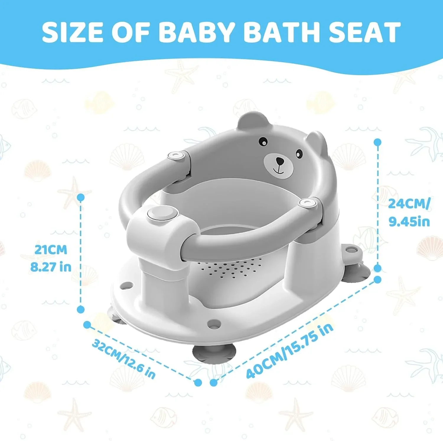 Siège de bain bébé en forme d'ours mignon anti-dérapant pour 6 mois et plus, chaise de baignoire sûre pour nourrissons et nouveau-nés avec ventouses puissantes – Image 2