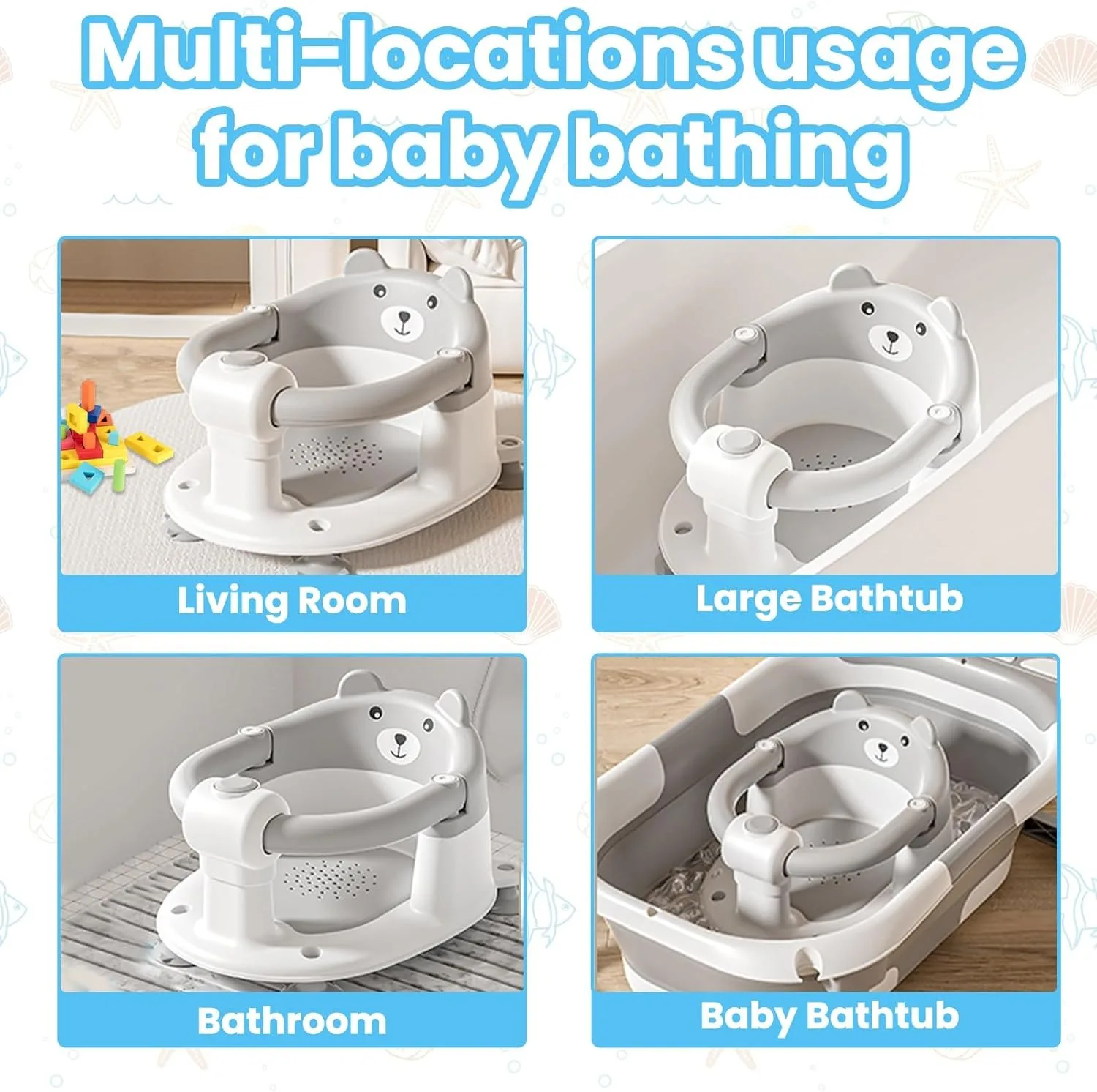 Siège de bain bébé en forme d'ours mignon anti-dérapant pour 6 mois et plus, chaise de baignoire sûre pour nourrissons et nouveau-nés avec ventouses puissantes – Image 5