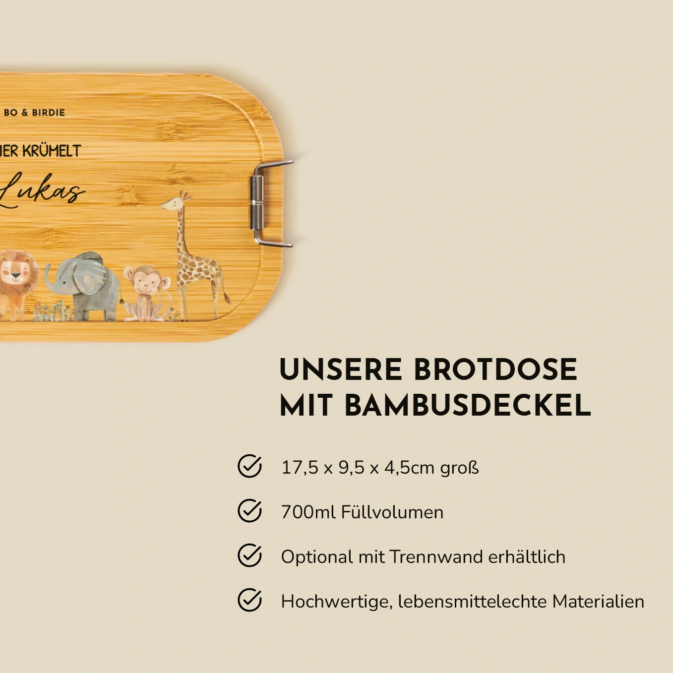Personalisierte Brotdose mit Bambusdeckel "Safari Tiere" – Image 9