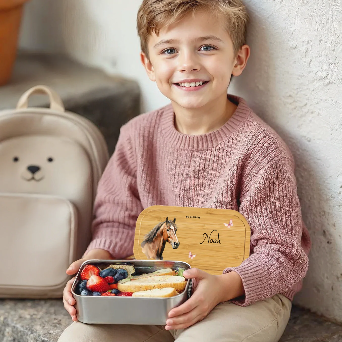 Lunch box personnalisée avec couvercle en bambou « Chevaux » – Image 2