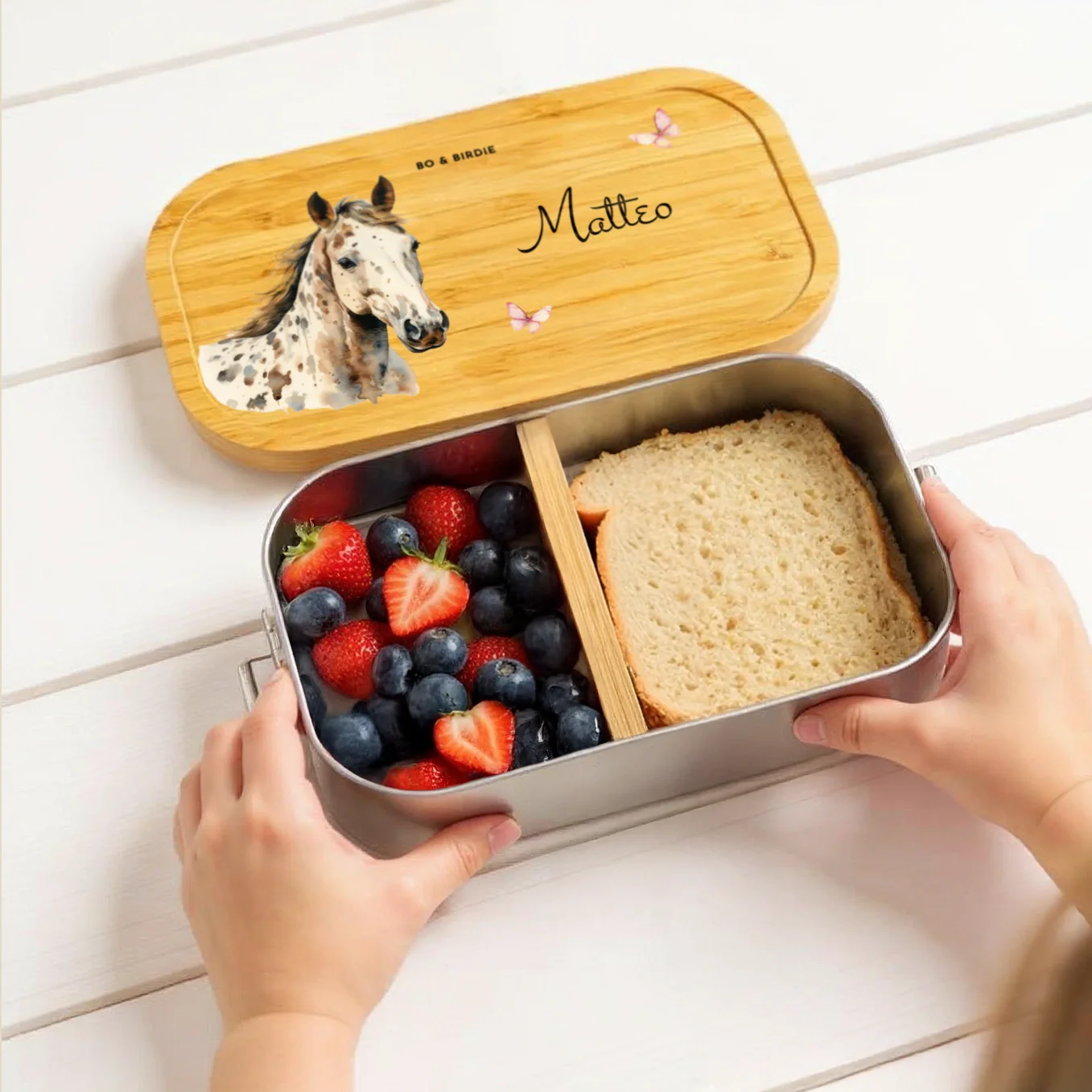 Lunch box personnalisée avec couvercle en bambou « Chevaux » – Image 3