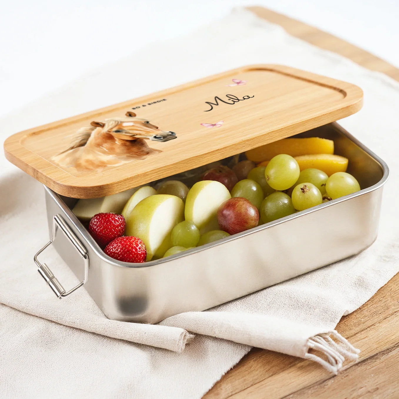 Lunch box personnalisée avec couvercle en bambou « Chevaux » – Image 4