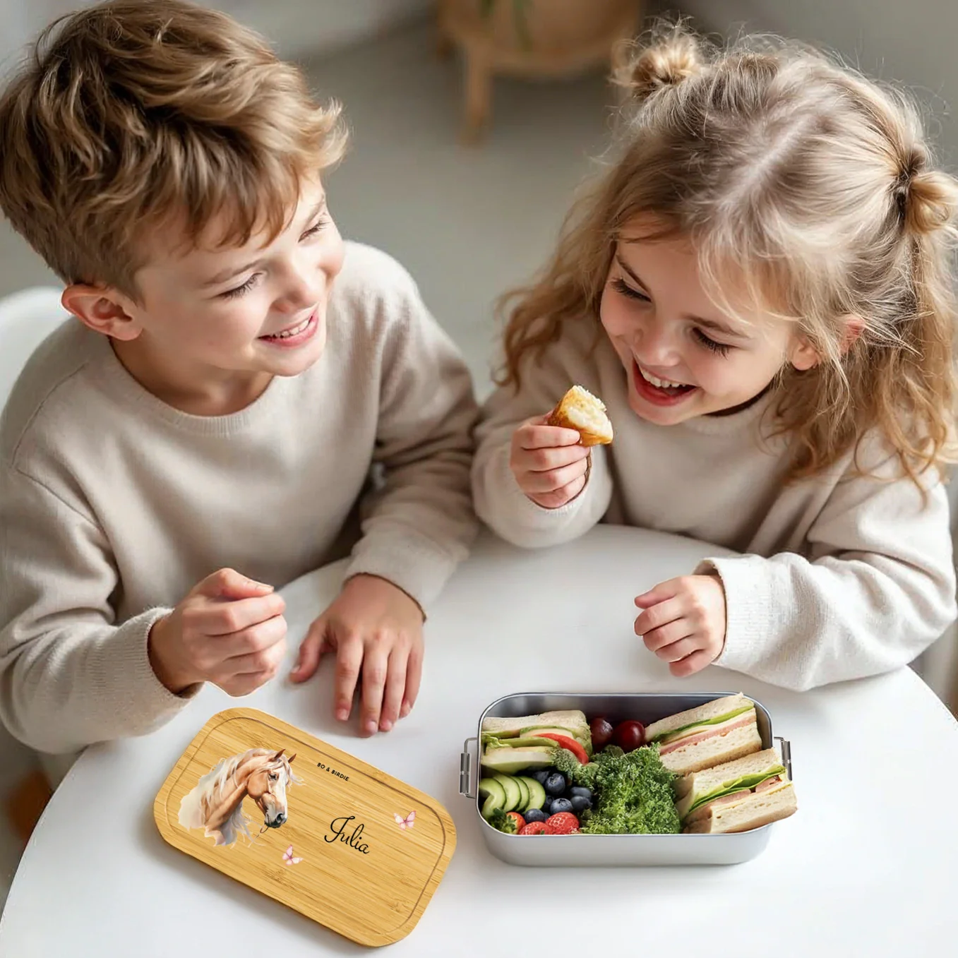 Lunch box personnalisée avec couvercle en bambou « Chevaux » – Image 5