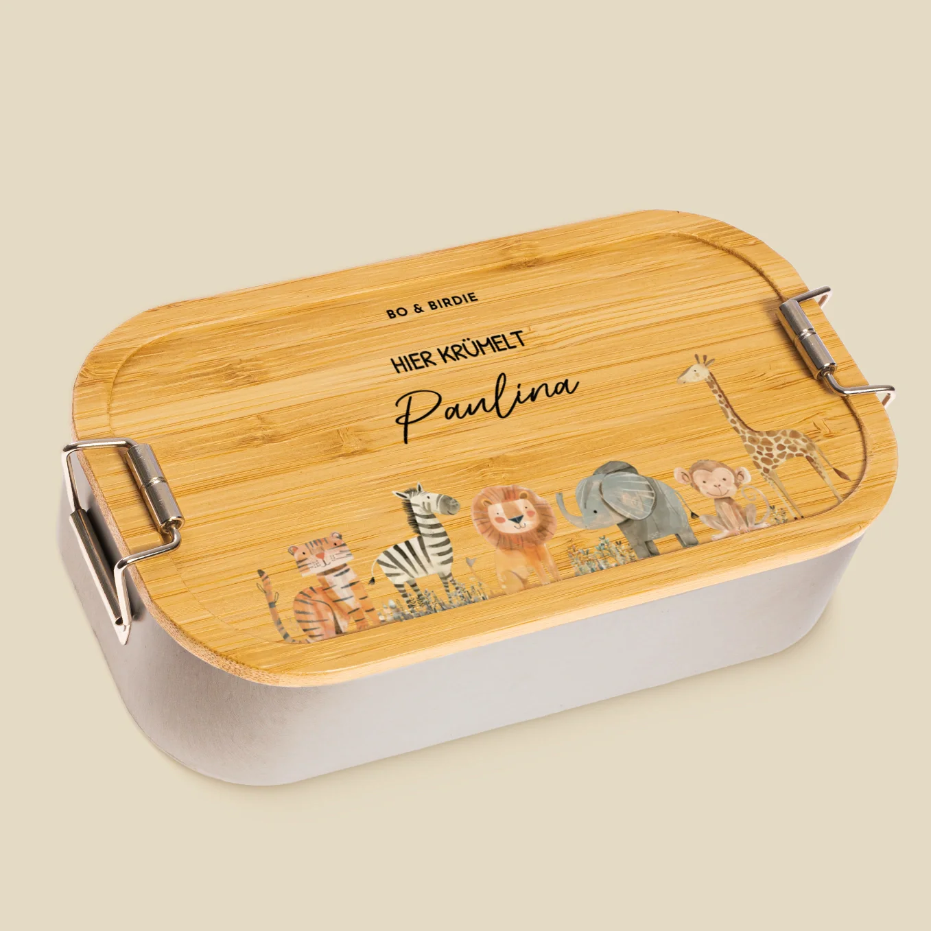Personalisierte Brotdose mit Bambusdeckel "Safari Tiere" – Image 6