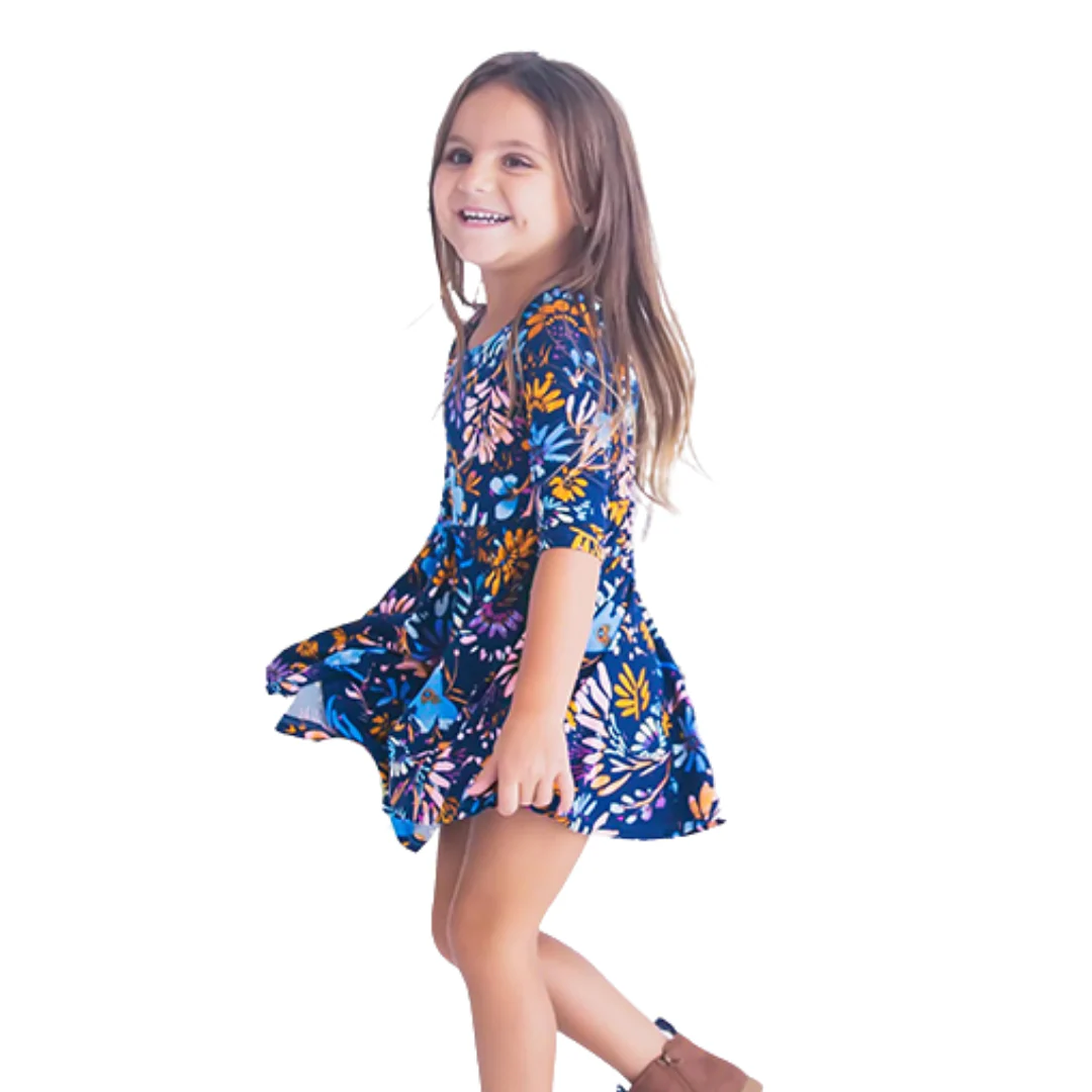 Robe assortie maman et moi à imprimé floral bleu – Image 3