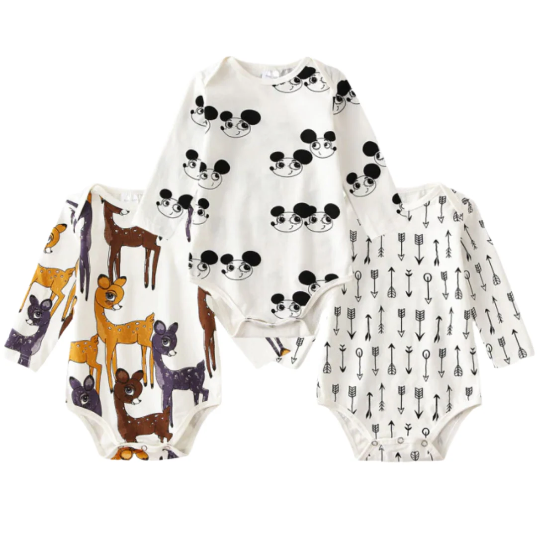 Lot de 3 grenouillères à manches longues avec imprimé à motifs – Image 2