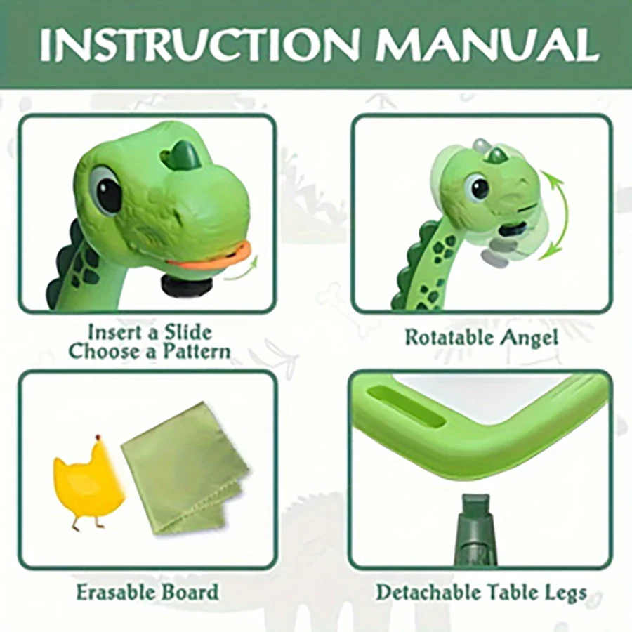 Planche à dessin avec projecteur de dinosaures – Jouet d'art et de puzzle pour enfants, kit de peinture éducatif avec musique, 3 ans et plus, orange/vert/rose – Image 5