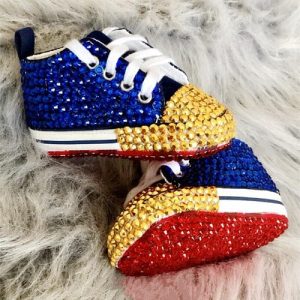Chaussures bébé en toile tricolore brillante avec strass