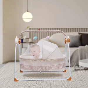 Berceau électrique à bascule pour bébé avec musique et télécommande – Berceau à bascule automatique, réglable sur 5 vitesses, panier de couchage pliable pour 0 à 18 mois