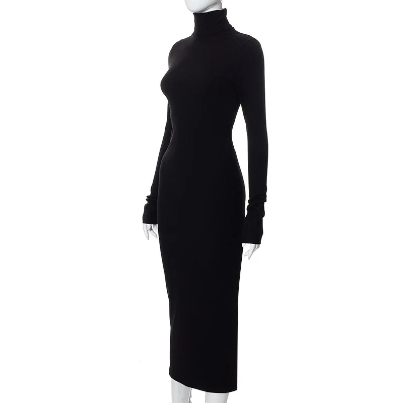 Robe Longue Élégante de Maternité à Col Roulé – Robe Maxi Moulante et Extensible pour Shooting Grossesse, Baby Shower & Usage Quotidien – Image 3