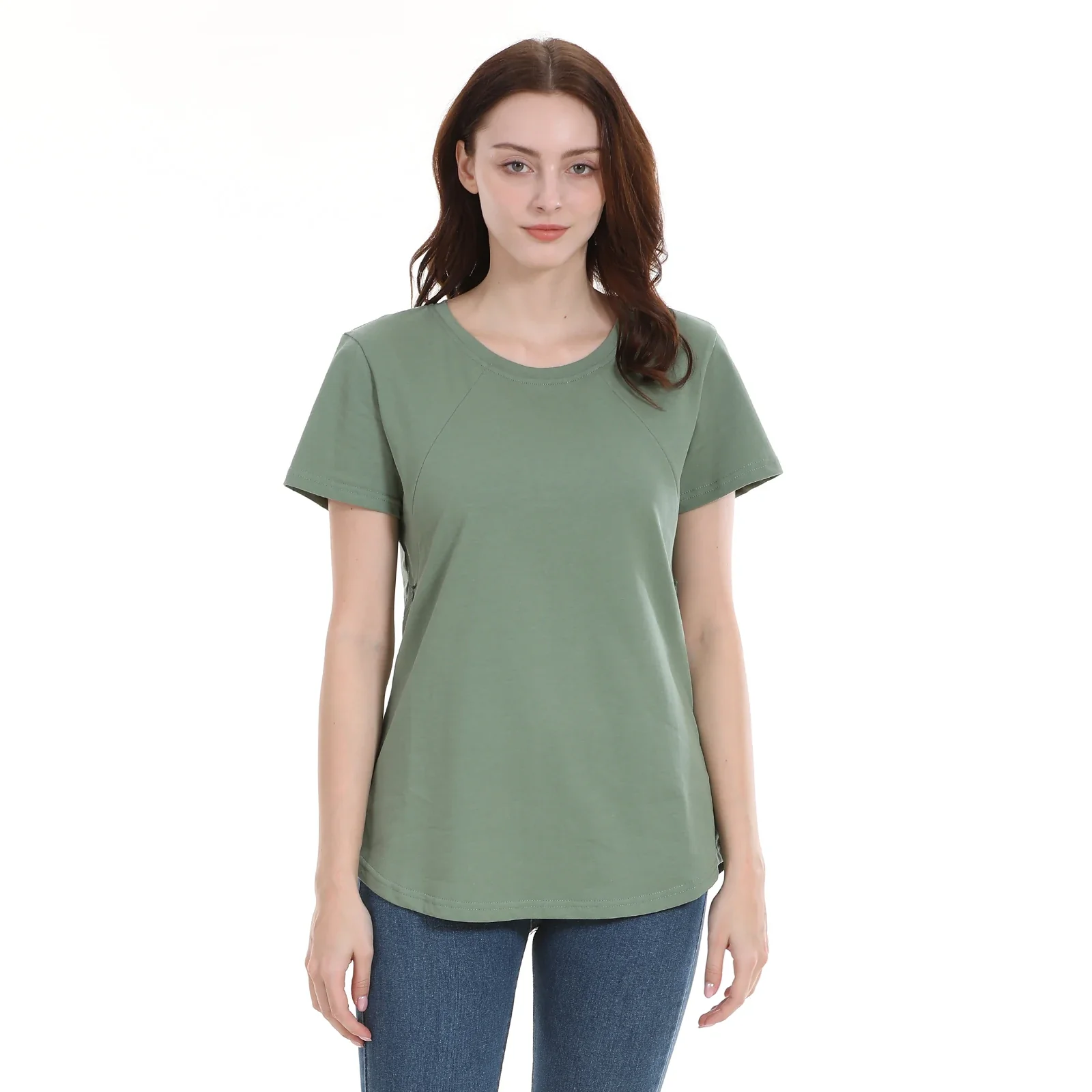 T-shirt manches courtes en coton extensible avec fermeture éclair pour allaitement et grossesse, ample, grande taille – Image 6