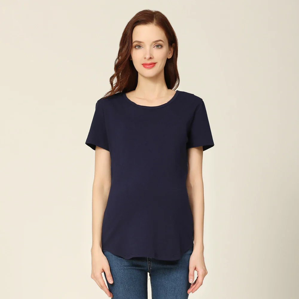 T-shirt manches courtes en coton extensible avec fermeture éclair pour allaitement et grossesse, ample, grande taille – Image 9