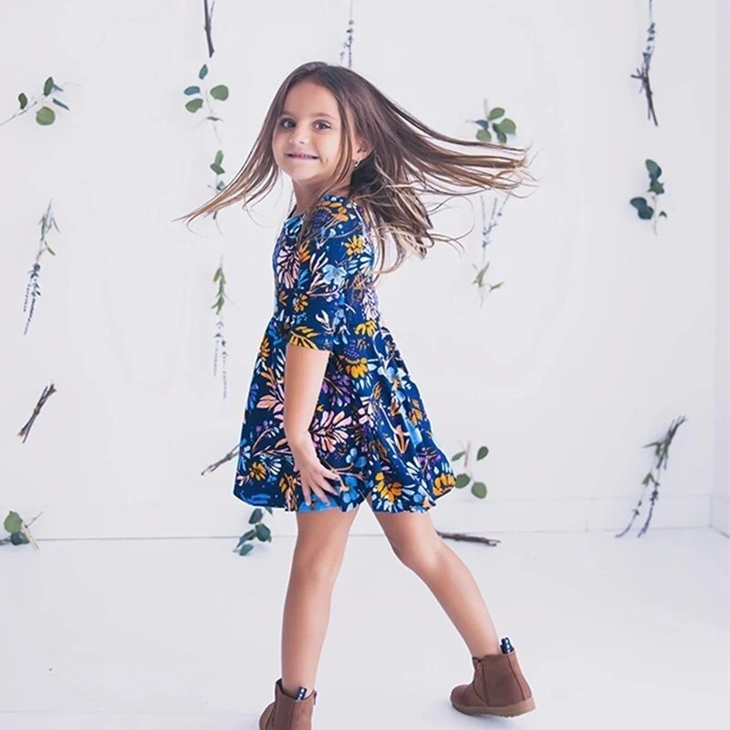 Robe assortie maman et moi à imprimé floral bleu – Image 7
