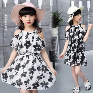 Robe d'été à épaules dénudées et imprimé graffiti floral pour fille