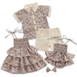 Tenues assorties pour frères et sœurs à imprimés floraux pour l'été