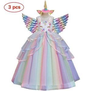 Robe de soirée licorne arc-en-ciel colorée avec ailes