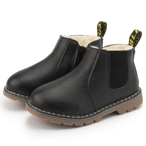 Chaussures d'hiver en cuir pour enfants avec fermeture éclair latérale et semelle en caoutchouc antidérapante