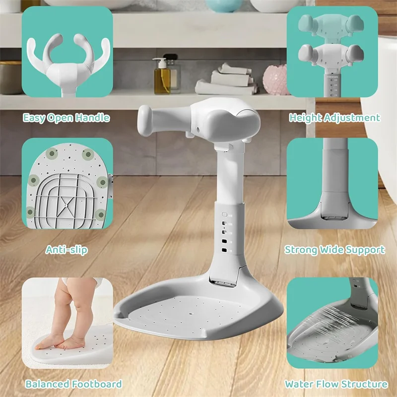 Support de bain bébé et tout-petit pliable 2-en-1 réglable, design ergonomique antidérapant pour un bain facile et mains libres (8-36 mois) – Image 5