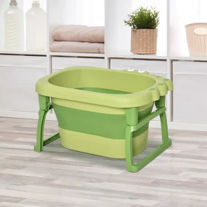 Baignoire bébé 2-en-1 pliable et seau, baignoire thème crocodile non toxique avec pieds robustes et vidange facile (charge maximale 50 kg, âges 0-6 ans)