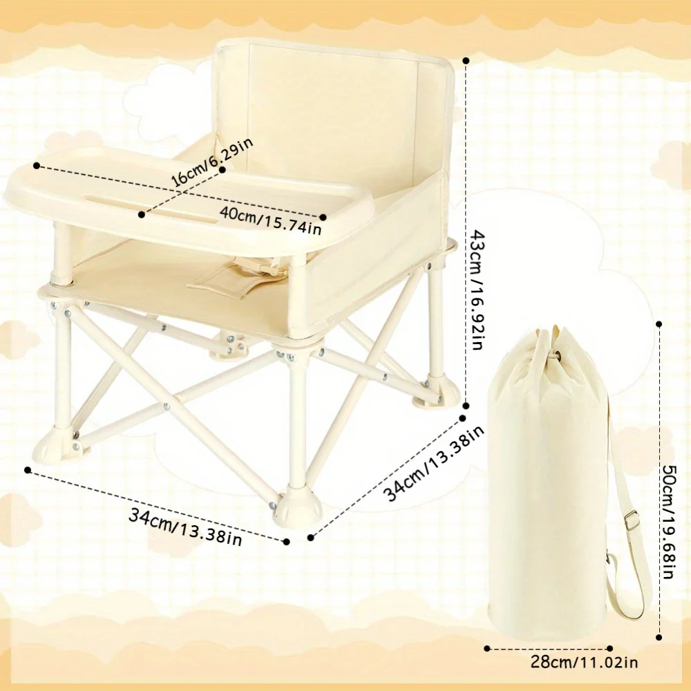 Chaise haute pliable pour bébé – Siège rehausseur portable avec plateau et sac de transport – Idéal pour les voyages, les pique-niques et les repas quotidiens – Image 2