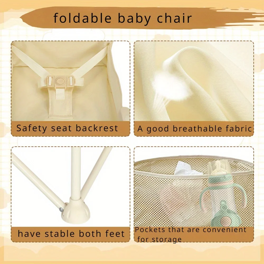 Chaise haute pliable pour bébé – Siège rehausseur portable avec plateau et sac de transport – Idéal pour les voyages, les pique-niques et les repas quotidiens – Image 4