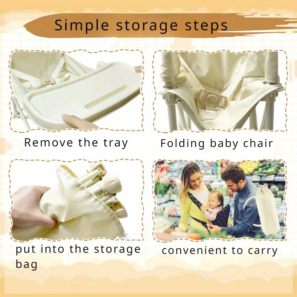 Chaise haute pliable pour bébé – Siège rehausseur portable avec plateau et sac de transport – Idéal pour les voyages, les pique-niques et les repas quotidiens – Image 6