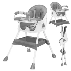 Chaise haute pliable pour bébé de 6 mois et plus – Chaise d'alimentation facile à nettoyer avec support à jouets et grand tapis antidérapant