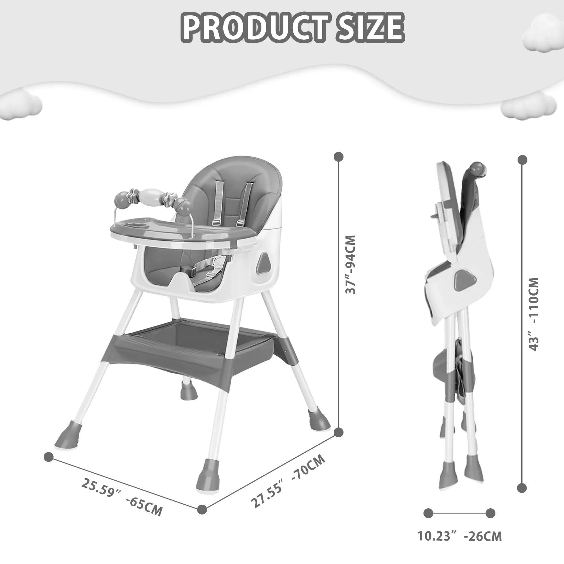 Chaise haute pliable pour bébé de 6 mois et plus – Chaise d'alimentation facile à nettoyer avec support à jouets et grand tapis antidérapant – Image 2
