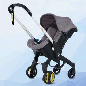 Poussette pliable avec cadre en métal, poignée réglable et pare-soleil – Idéale pour les courses en plein air