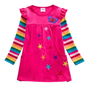 Robe à manches longues avec imprimé papillons et rayures bonbon