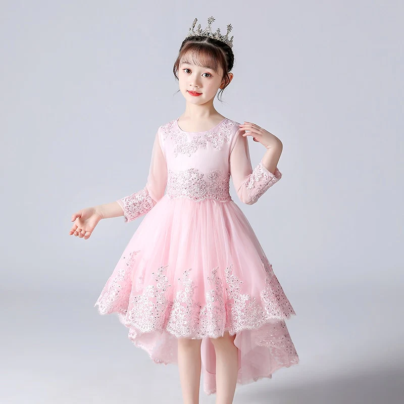 Robe de soirée queue d'aronde brodée de sequins et de dentelle florale pour filles – Image 3