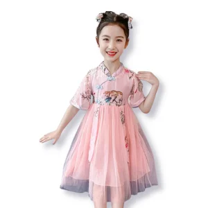 Robe Cheongsam à imprimé arbre chinois ancien pour fille