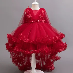 Robe de soirée papillon asymétrique pour fille – Tulle élégant, tenue formelle pour anniversaire et fêtes, 18 mois à 7 ans