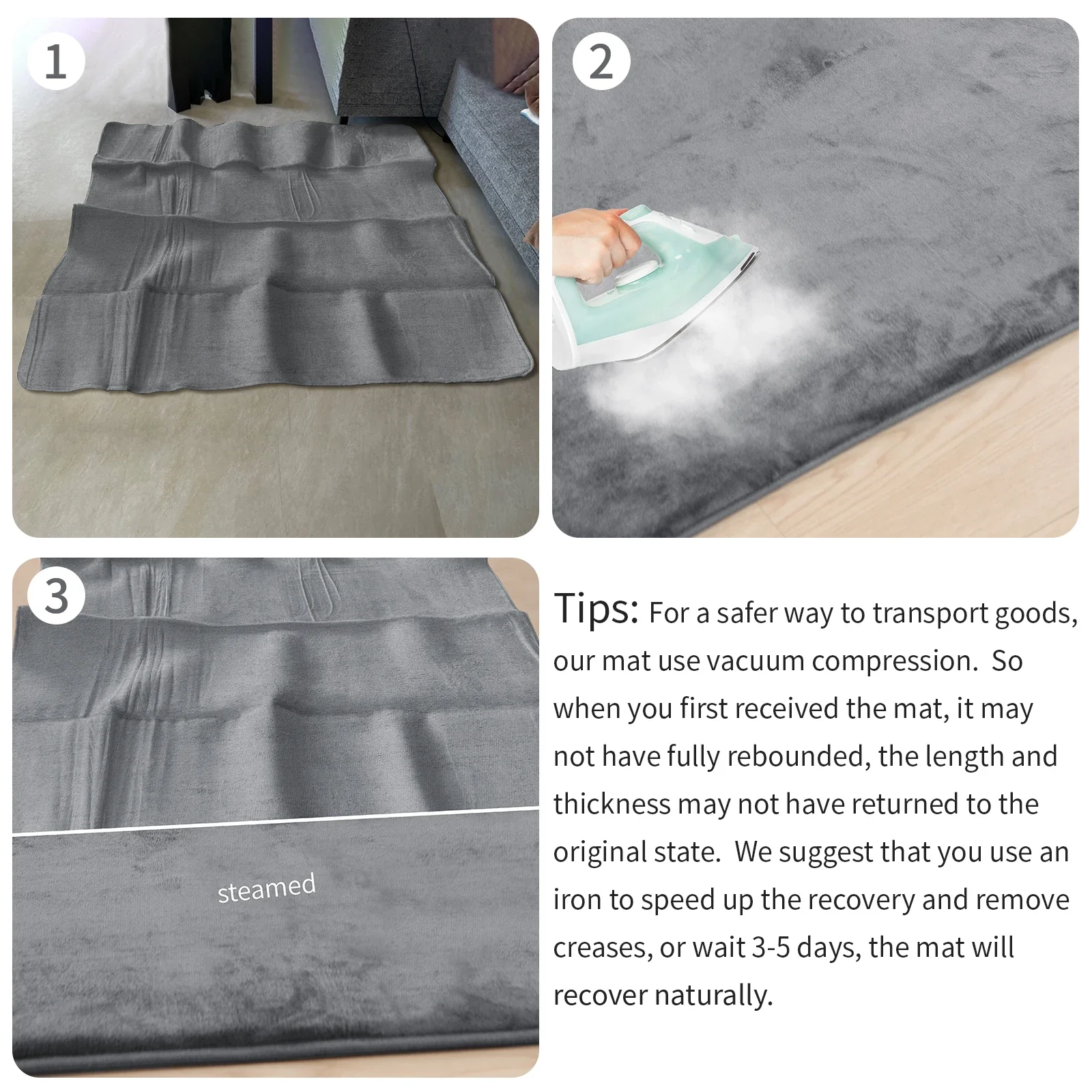 Tapis de jeu gris pour bébé avec mousse à mémoire de forme – Grand tapis d'éveil épais et antidérapant avec surface en velours doux – Idéal pour la chambre d'enfant, le parc et la chambre d'enfant – Image 6