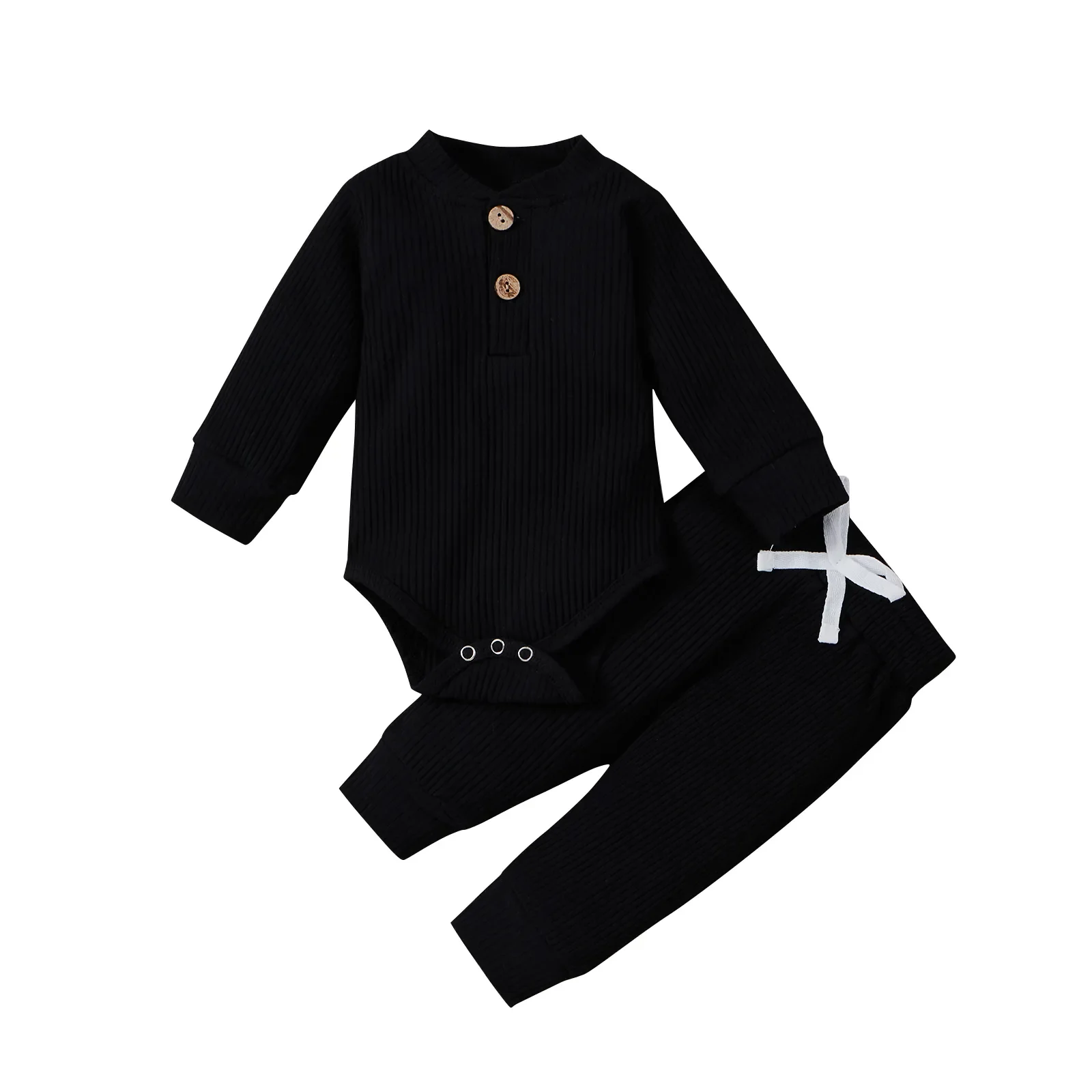 Ensemble 2 pièces pour nouveau-né, côtelé ou à carreaux, pour le printemps : body et pantalon élastique – Image 8