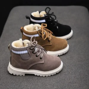 Bottes d'hiver tendance en cuir : chaussures décontractées et antidérapantes pour enfants (pointures 21 à 30)