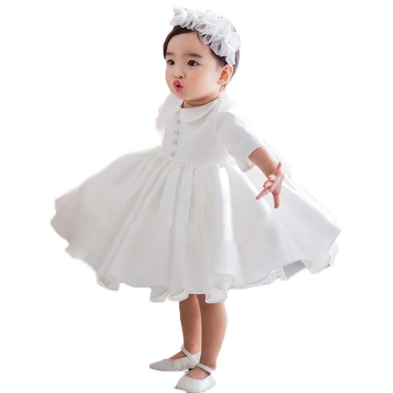 Robe de baptême en soie à manches longues et col bébé – Image 5
