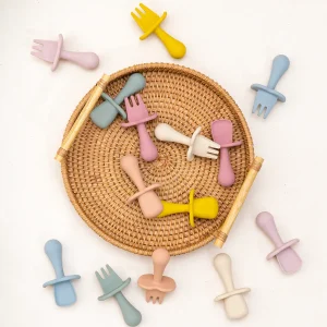 Ensemble de 2 fourchettes et cuillères en silicone pour bébé - Sans BPA