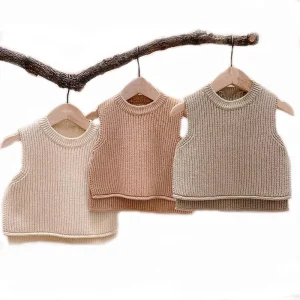 Gilet en tricot sans manches uni pour bébé - Vêtements d'extérieur d'automne pour tout-petits