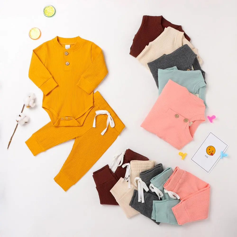Ensemble 2 pièces pour nouveau-né, côtelé ou à carreaux, pour le printemps : body et pantalon élastique – Image 6
