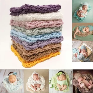 Accessoires de photographie pour nouveau-nés : couverture au crochet pour bébé avec de nombreuses couleurs