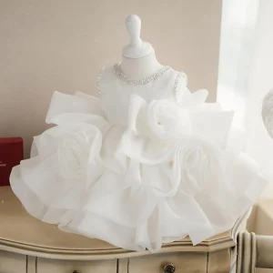 Robe de bal de princesse élégante en tulle et dentelle blanche pour mariage et baptême