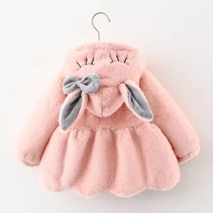 Veste bébé à oreilles de lapin mignonnes - Vêtements d'extérieur chauds à capuche