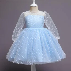 Robe de princesse transparente à manches longues et pois