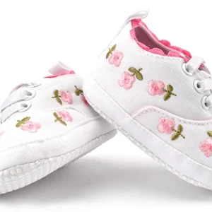 Chaussures bébé fille en dentelle blanche à fleurs