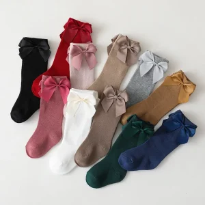 Chaussettes hautes en coton avec nœud pour bébé fille