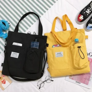 Sac à dos fourre-tout en toile Harajuku pour filles – Sac à bandoulière Preppy multi-styles avec poches
