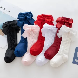 Chaussettes en coton avec gros nœud doux pour filles