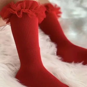 Chaussettes bouffantes en maille et dentelle fleurie pour enfants